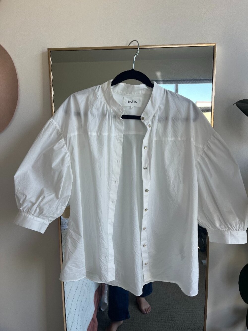 ba&sh white cotton blouse puff sleeve